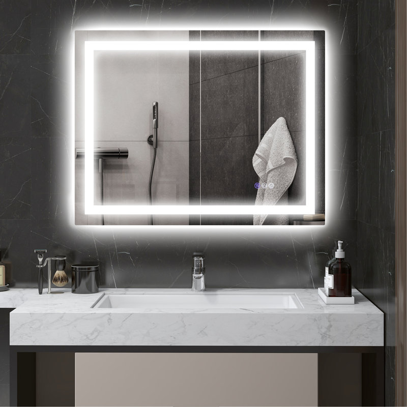 Miroir de salle de bain avec lumières à DEL 35 po x 28 po, brouillard, couleur réglable, fixation murale, rétroéclairé et éclairé à l'avant pour un miroir rafraîchissant de 35 po x 28 po, espace personnalisable, propre et attrayant