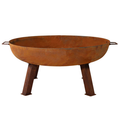Union Round Wood-Burning Cast Iron Outdoor Raised Fire Pit Bowl - Brown - 34"
