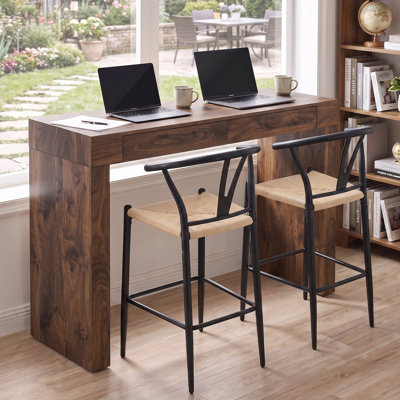 Ensemble de table de pub 3 pièces avec table de bar rectangulaire de 50 po et 2 tabourets de bar en corde de chanvre tissés à la main