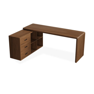 Bureaux en bois massif en L noyer foncé