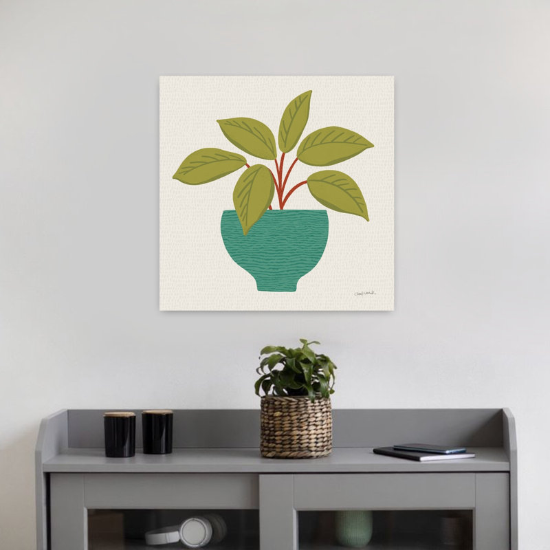 Art mural contemporain plante en pot, H 18 po x l 18 po