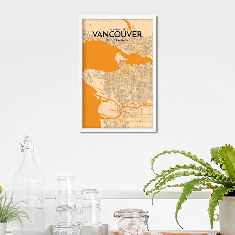 Carte de la ville de Vancouver, impression rétro, H 17 po x l 11 po