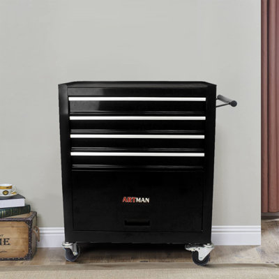 Armoire à outils de rangement pour le travail en acier à 4 tiroirs avec roulettes et poignée