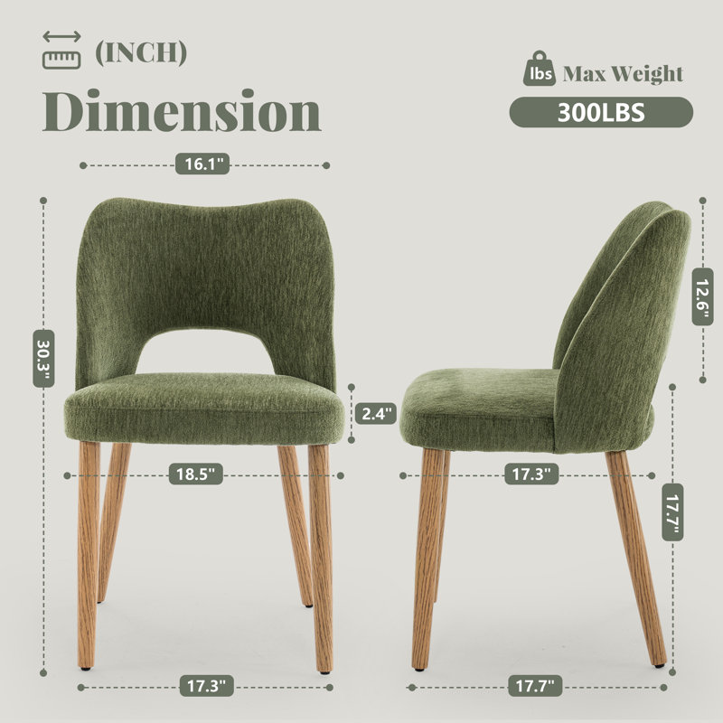 Modern Farmhouse Upholstered Dining Chairs with Butterfly Back (Set of 6, GREEN), Green