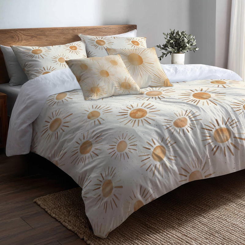 Ensemble de literie 5 pièces Starburst - Ensemble de housse de couette et de coussins Modern Boho Sun Glow