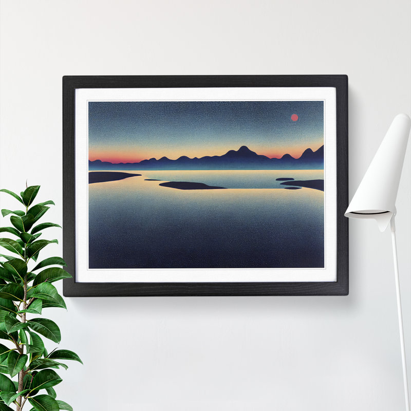 Japanese Mountain Lake - Single Picture Frame Print, 46cm H x 64cm W x 2cm D, Black