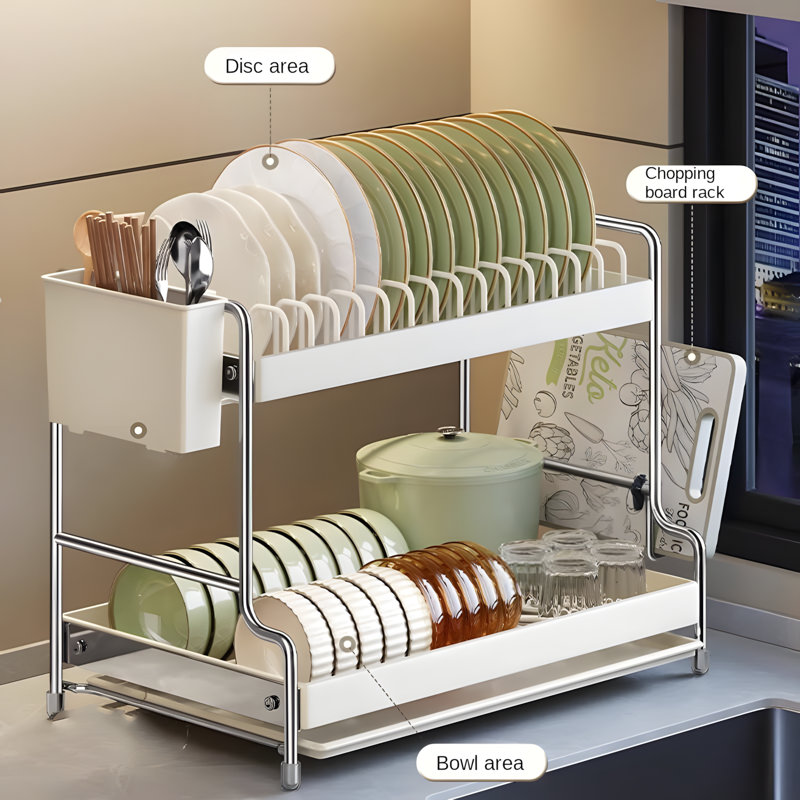 Égouttoir à vaisselle de cuisine avec égouttoir, organisateur d'ustensiles multifonctionnel et armoire de rangement