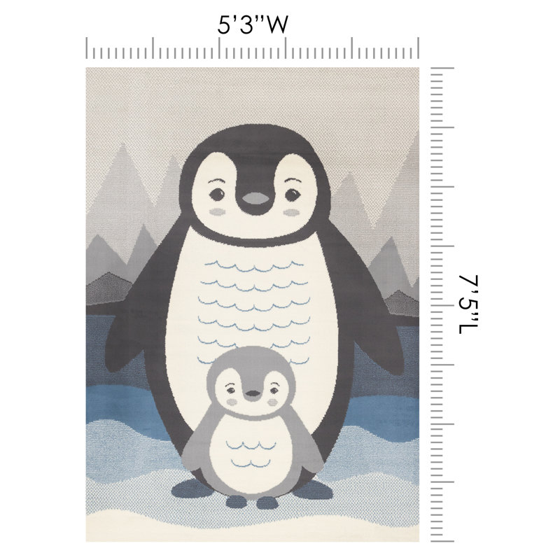 Tapis pingouin pour enfants, Rectangle 5 pi 3 po x 7 pi 5 po