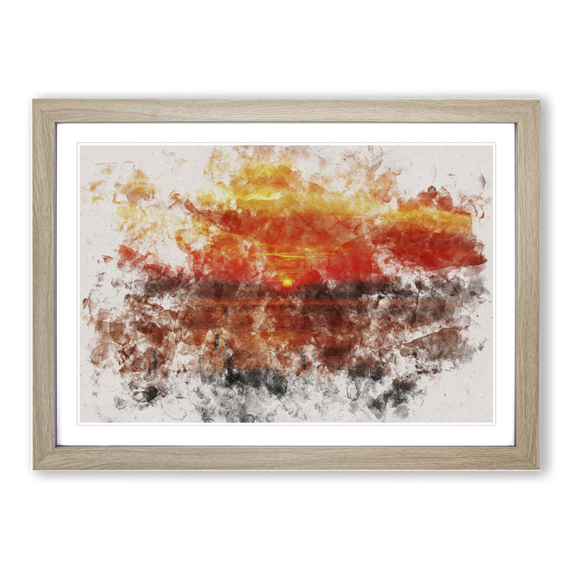 The Orange Sunset - Picture Frame Graphic Art, 27cm H x 36cm W x 2cm D, Oak Framed