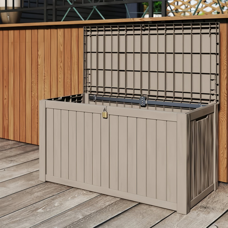 Decksplore 190 Gallons Water Resistant Resin Lockable Deck Box, Gray