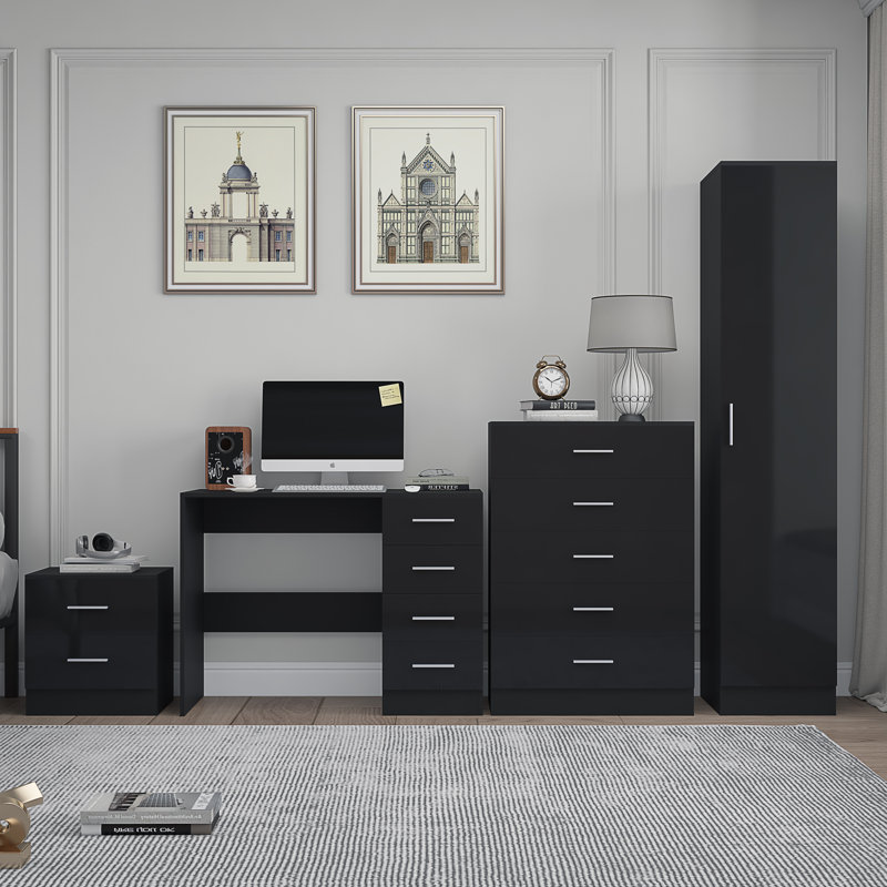 Eva Piece Bedroom Set, Black Gloss / Black Oak