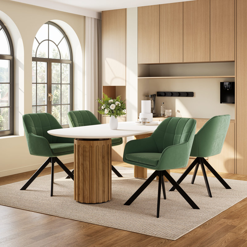 51cm H Upholstered Arm Dining Chair For Kitchen Dining Living Room, Green Velvet