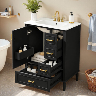 Meuble-lavabo simple autoportant de 61 cm (24 po) avec dessus en céramique