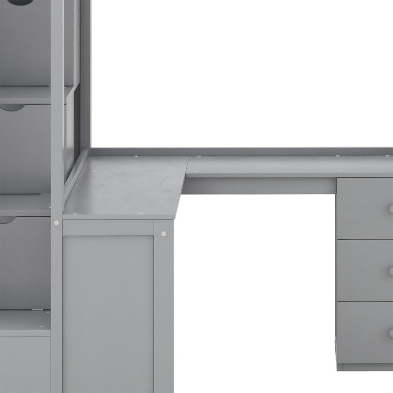 Philippa Kids Twin Loft Bed with Drawers, Gray