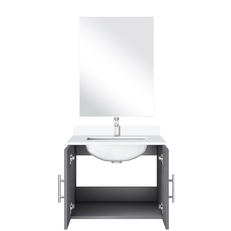 Meuble-lavabo gris foncé de 61 cm x 56 cm, comptoir en quartz blanc, robinetterie et miroir de 46 cm inclus - Résistant aux rayures et aux taches pour une durabilité accrue.