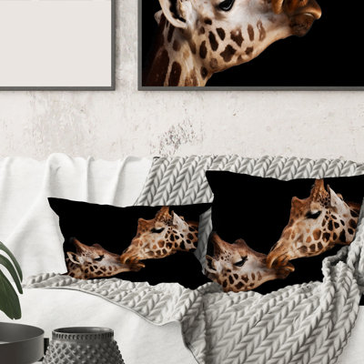 Portrait Of Two Giraffes Kissing II Animal Print Pillow
