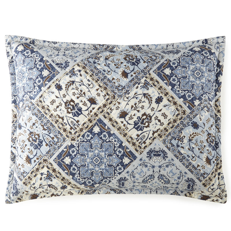 Country Casual Blue and Beige Cotton Twin Quilt Set, Reversible