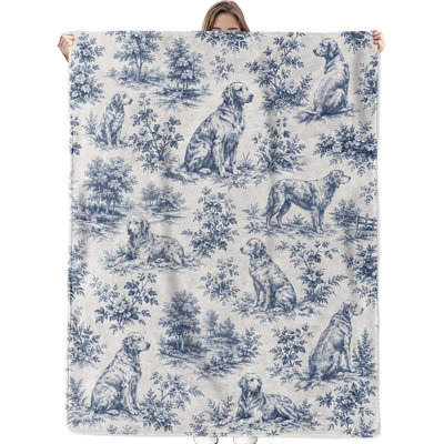 Golden Retriever Blanket French Country Flannel Throw, 40 x 50 in
