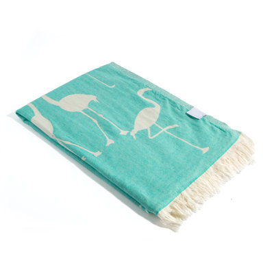 Chanyah Flamingo Turkish Beach Towel, 100% Cotton Sand Resistant Peshtemal, Thin and Lightweight, 68" x 35"