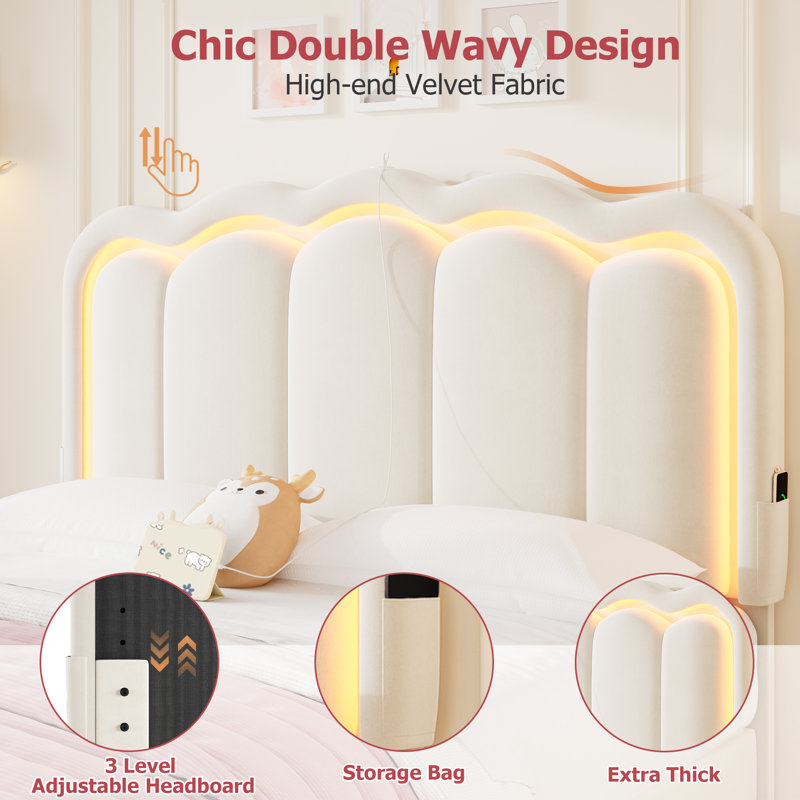 Daphne LED Upholstered Bed Frame with Drawer for Kids
