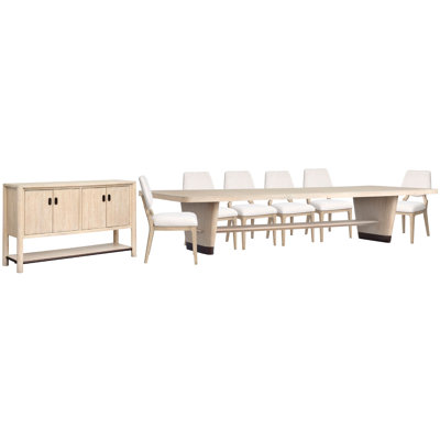 Trestle Dining Table With 6 Upholstered Side Chairs And Buffet
