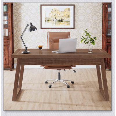 55” Mid-Century Modern Executive Desk with Drawer, Solid Wood Writing Computer Desk for Home Office, Workstation Table for Laptop, Study, or Workspace