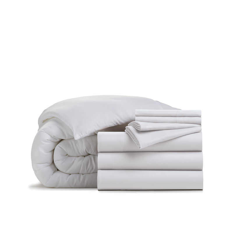 Ensemble d'édredon en microfibre 7 pièces Home, Édredon de grande taille et 6 pièces supplément, Blanc