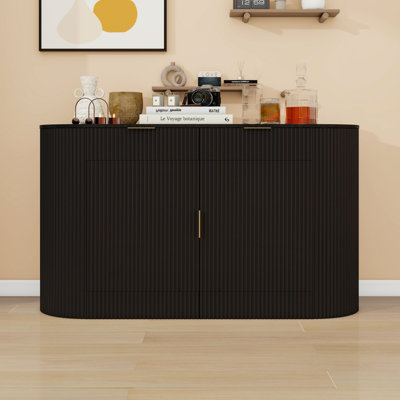 Buffet à 2 tiroirs, tablettes à 3 niveaux et finition texturée rayée Modern