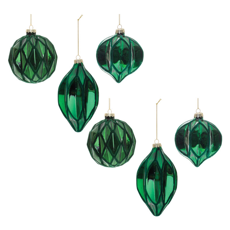 Ornement en verre vert texturé Harlequin (ensemble de 6)