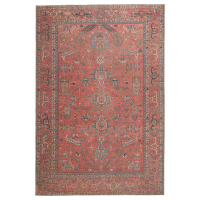 Machine Washable Brixey Oriental Red Area Rug