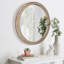 Miroir mural rond rond avec cadre tissé texturé en rotin, décor rustique moderne pour la salle de bain et le salon, conception murale facile