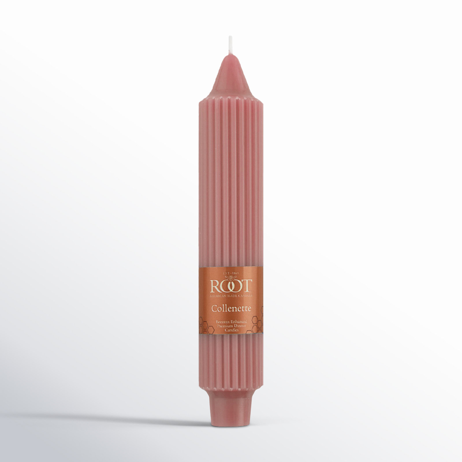 Grecian Collenette Unscented Taper Candle, 7" H x 1.25" W x 1.25" D, Dusty Rose