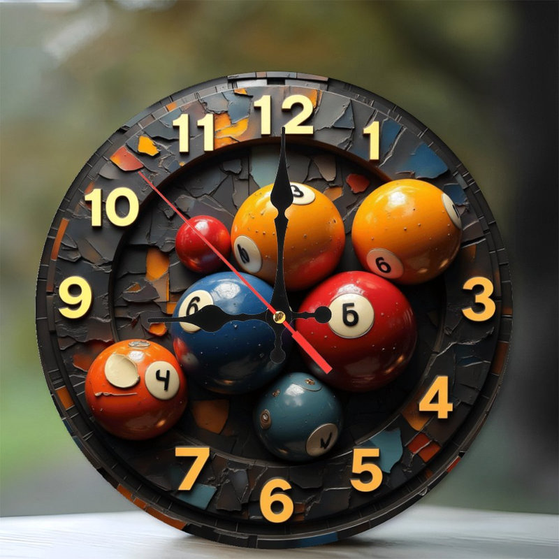 Horloge murale colorée avec boules de billard