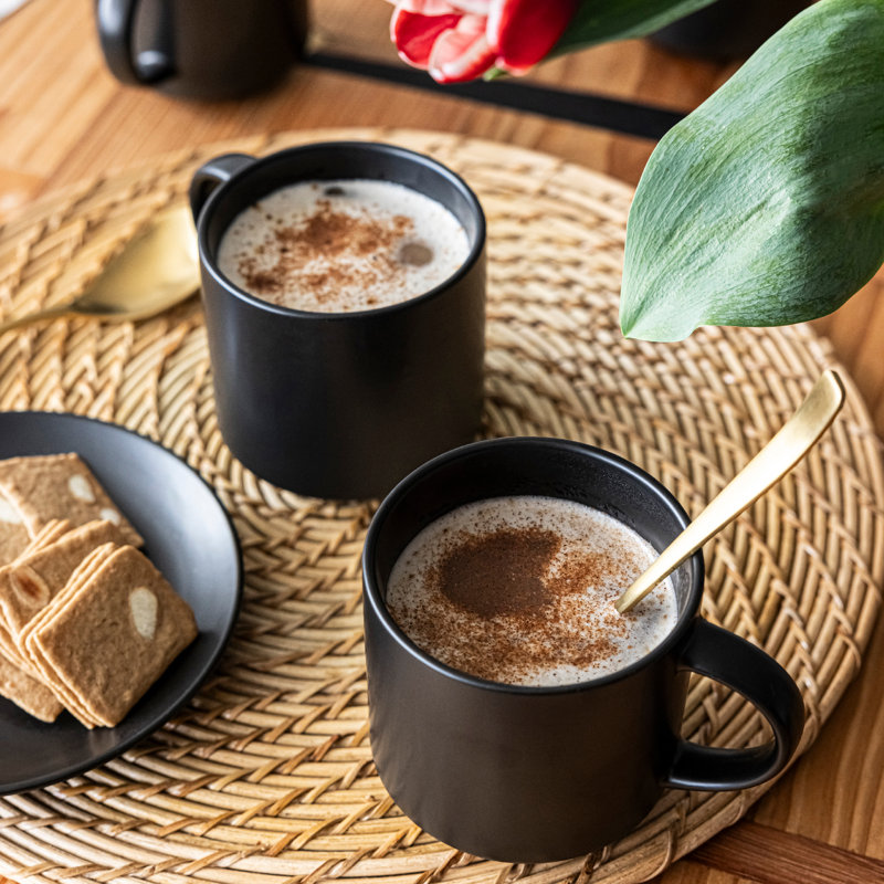 Over&Back Stackable Semi-Matte Hand-Finished Stoneware Mugs, Set of 4, Black