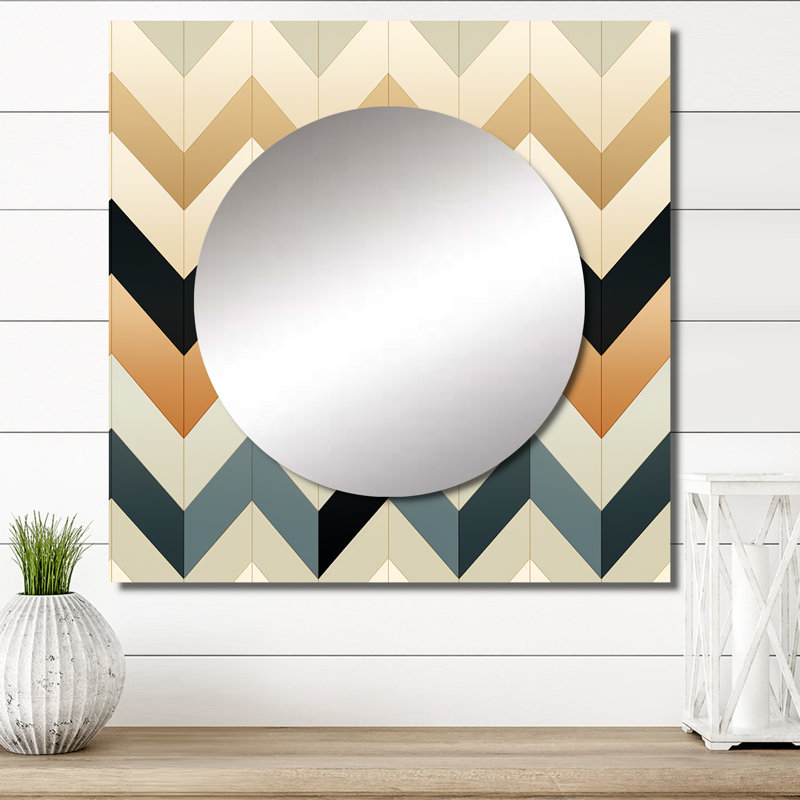 Ivory Boho Accents Chevron - Glam Large Square Mirror For Wall Art Decor, 23" x 23"