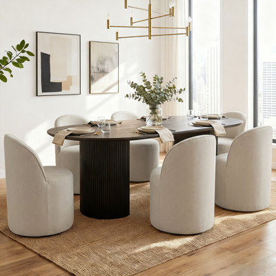 Ensemble de table de salle à manger moderne pour 6 personnes avec table de salle à manger ovale 79 "et chaise roulante 6