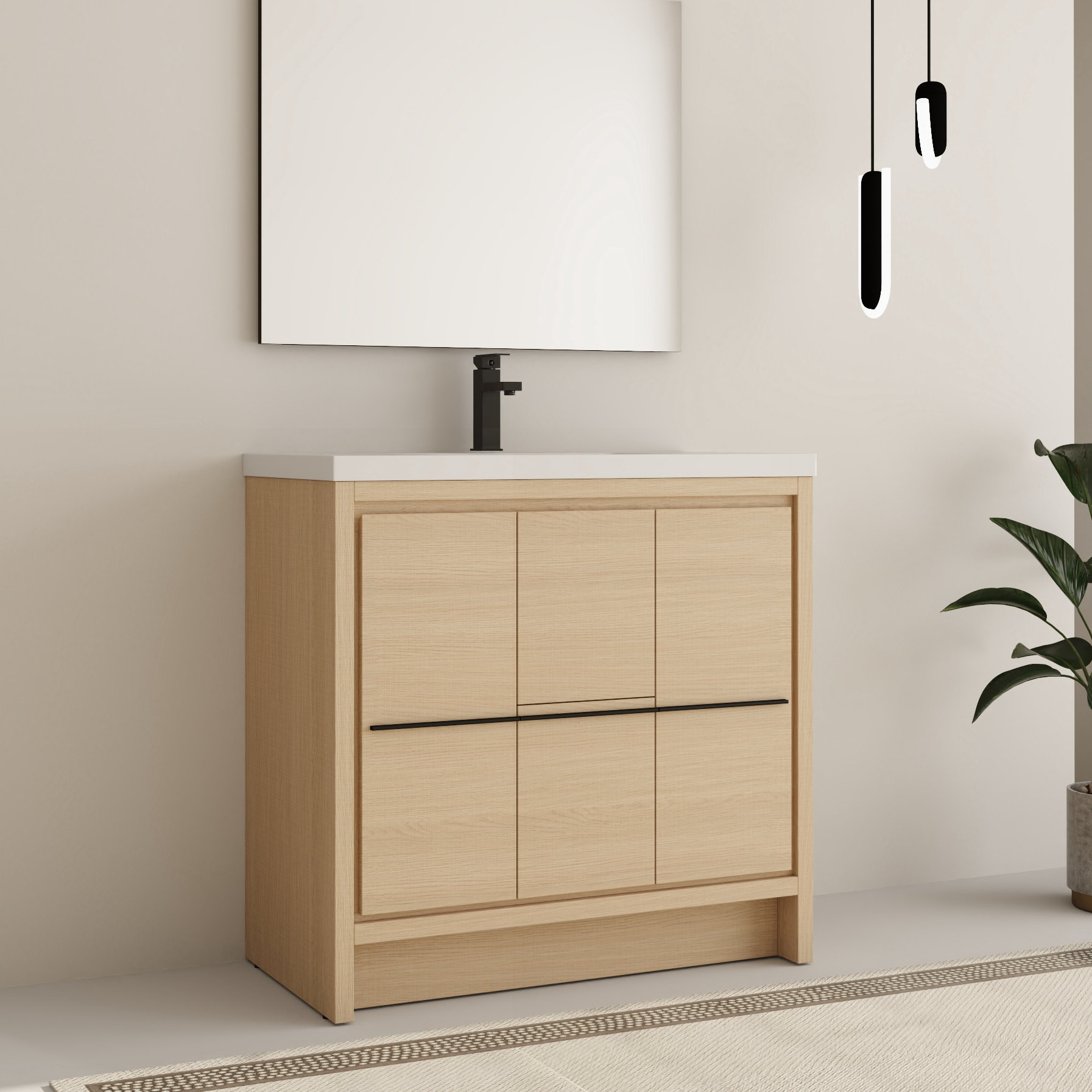 George Oliver 60" Free-standing Double Bathroom Vanity with Resin ...