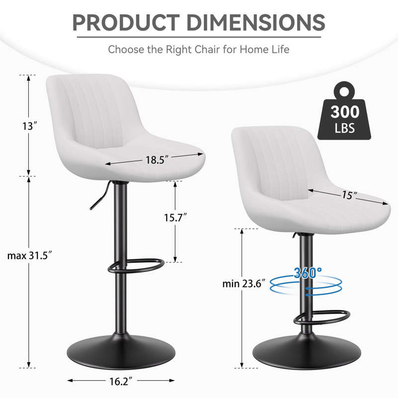 Nalupatio Adjustable Swivel Bar Stools with Backrest – Faux Leather Counter Height Chairs with Footrest, 360° Rotation, for Kitchen Island, Home Bar, or Dining Room, 300lbs Capacity