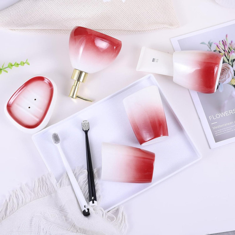 6-Piece Luxury White Bathroom Set: Soap Dispenser, Toothbrush Holder, Tumbler, Tray