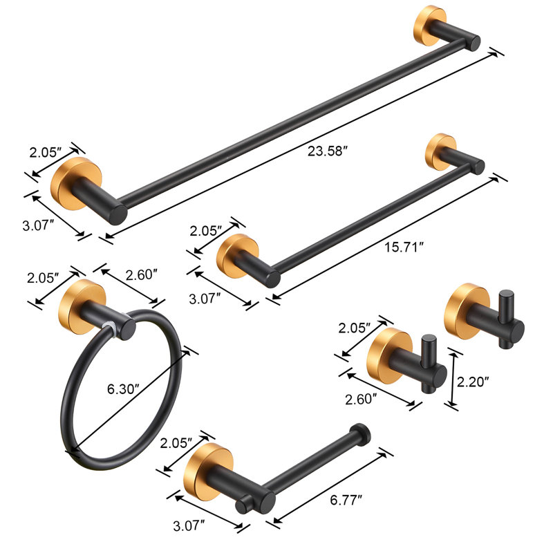 Topcraft Aluminum Wall-Mounted Bathroom Accessory Set (6-Piece), Black Gold