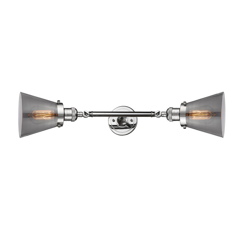 Cone 2 Light Tiltable Bath Vanity Light, 60 Watt Vintage Incandescent Bulb, Polished Chrome, Plated Smoke