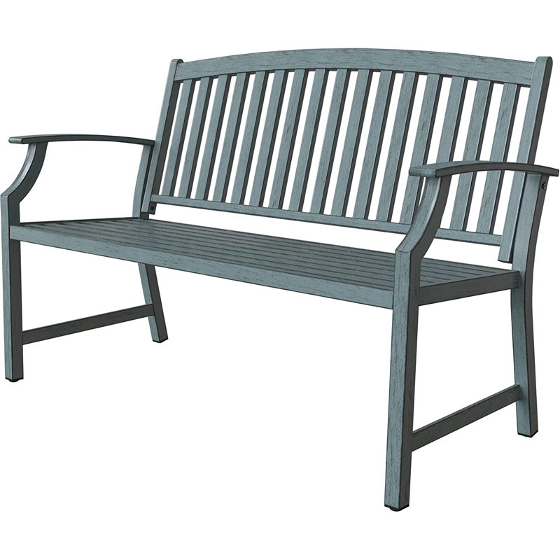 Steel Outdoor Bench, Weathered Blue
