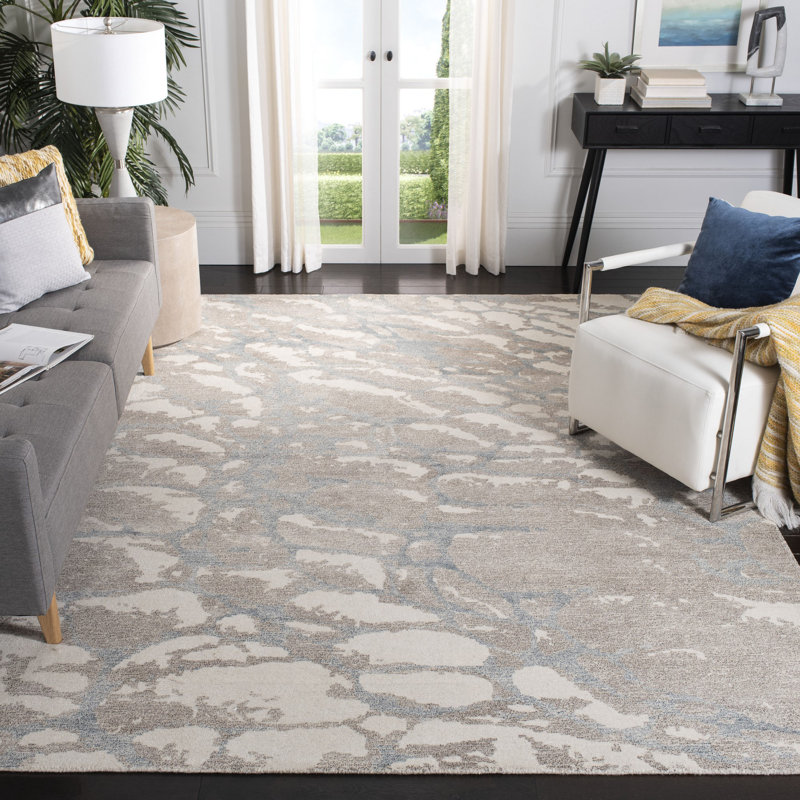 Dillwyn Hand Tufted Wool/Viscose Pile Abstract Rug in Gray/Beige, Rectangle 8' x 10'