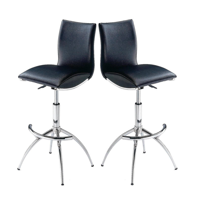 Modern Barstool Leatherette/Chrome Adjustable Height In Black Color