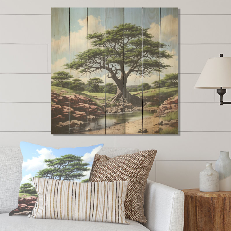 African Safari Tree Bliss I - Arbre sur bois, H 15 po x l 15 po