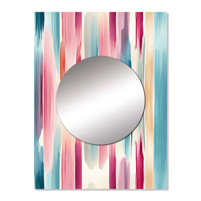 Kostadin Blue And Pink Artist Strokes Line Pattern Bliss - striped  Decorative Wall Mirror, Striped, Abstract Mirror, Printed Metal Art