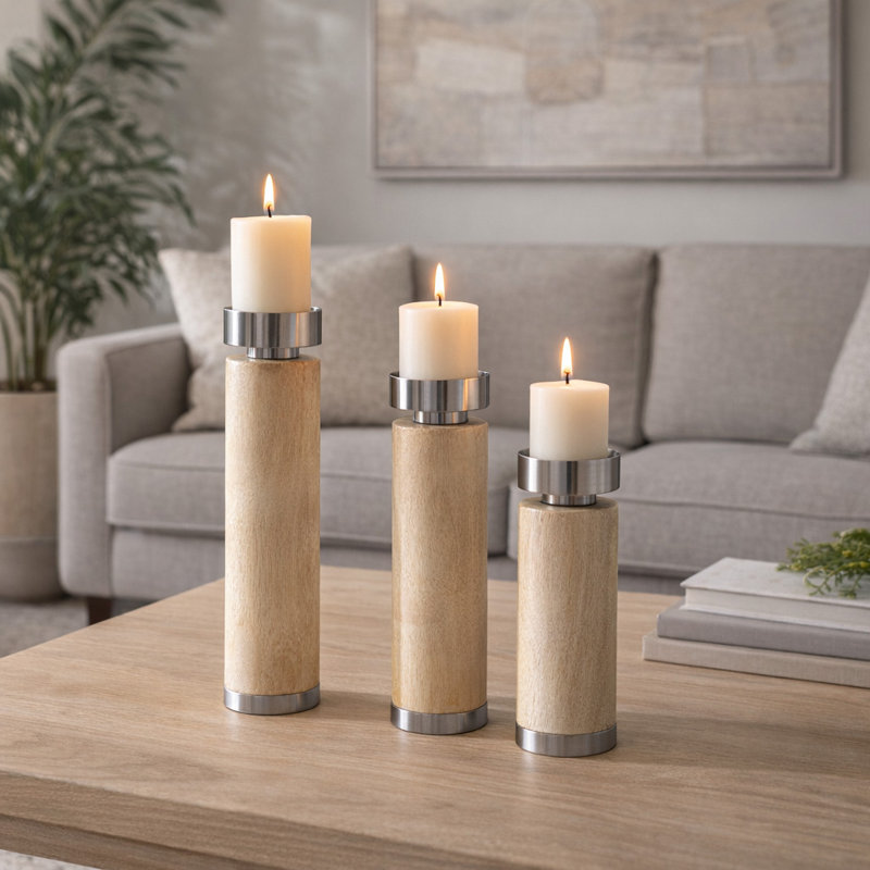  Foxx Mango Wood, Elliot Candle Holders,3-Piece