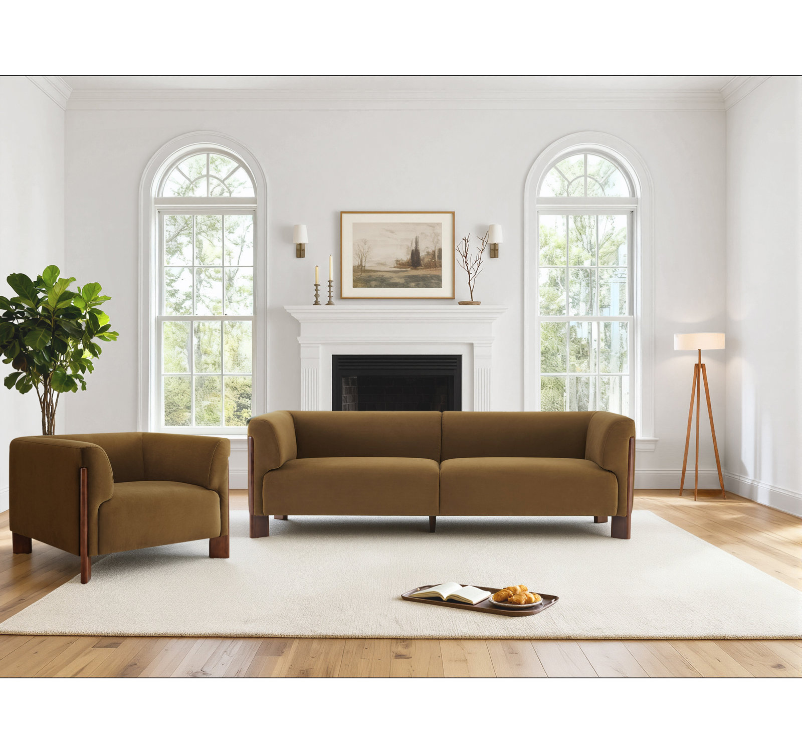 Wanetta 2-Piece Living Room Set, Soren Ochre Performance Velvet