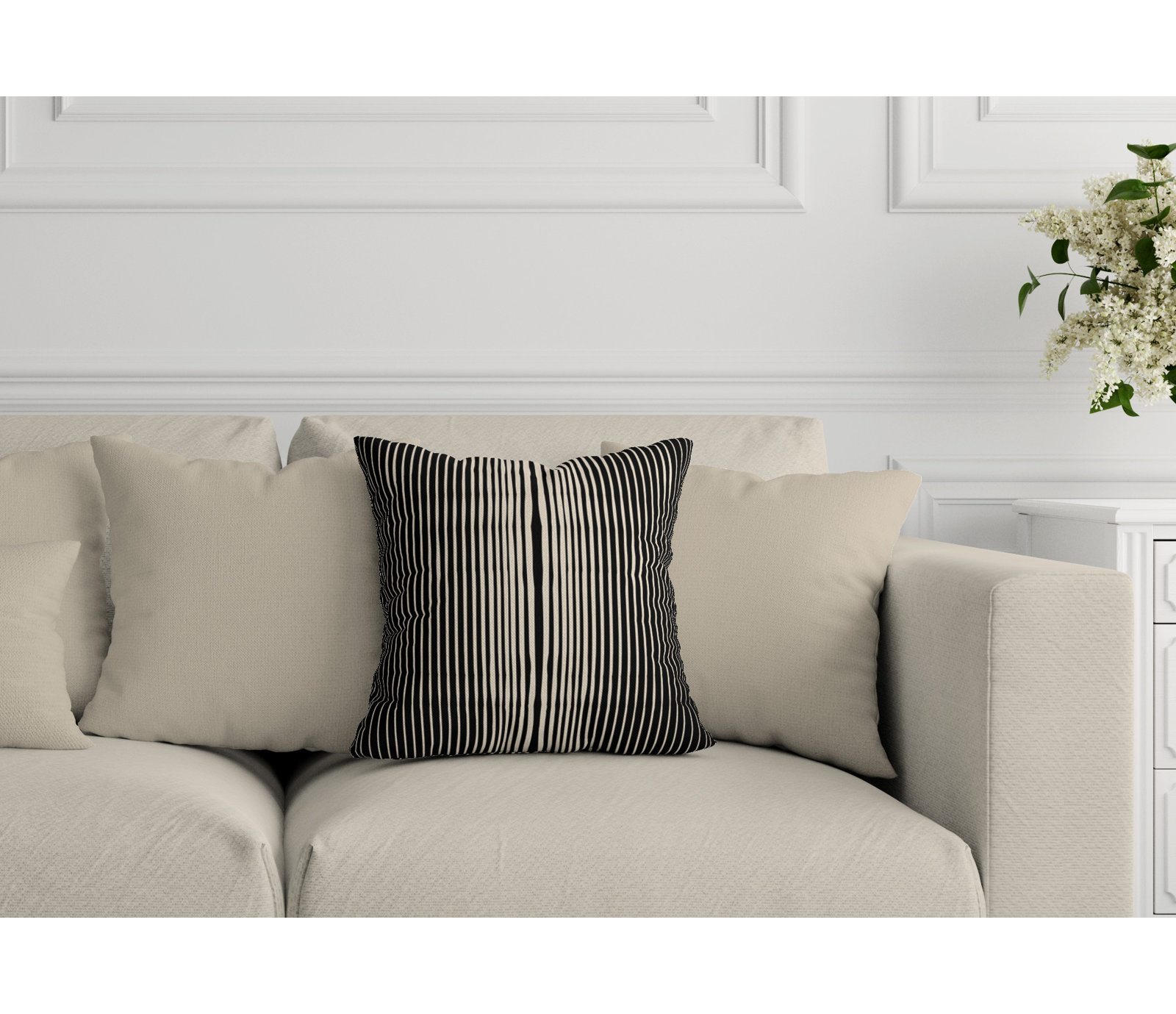 Ash Striped Indoor/Outdoor Throw Pillow, Black, 18" x 18"