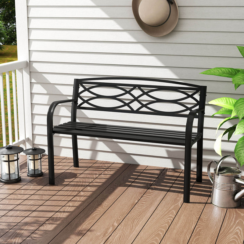 Banc d'extérieur 45,5 "pour terrasse avec dossier et accoudoirs courbés